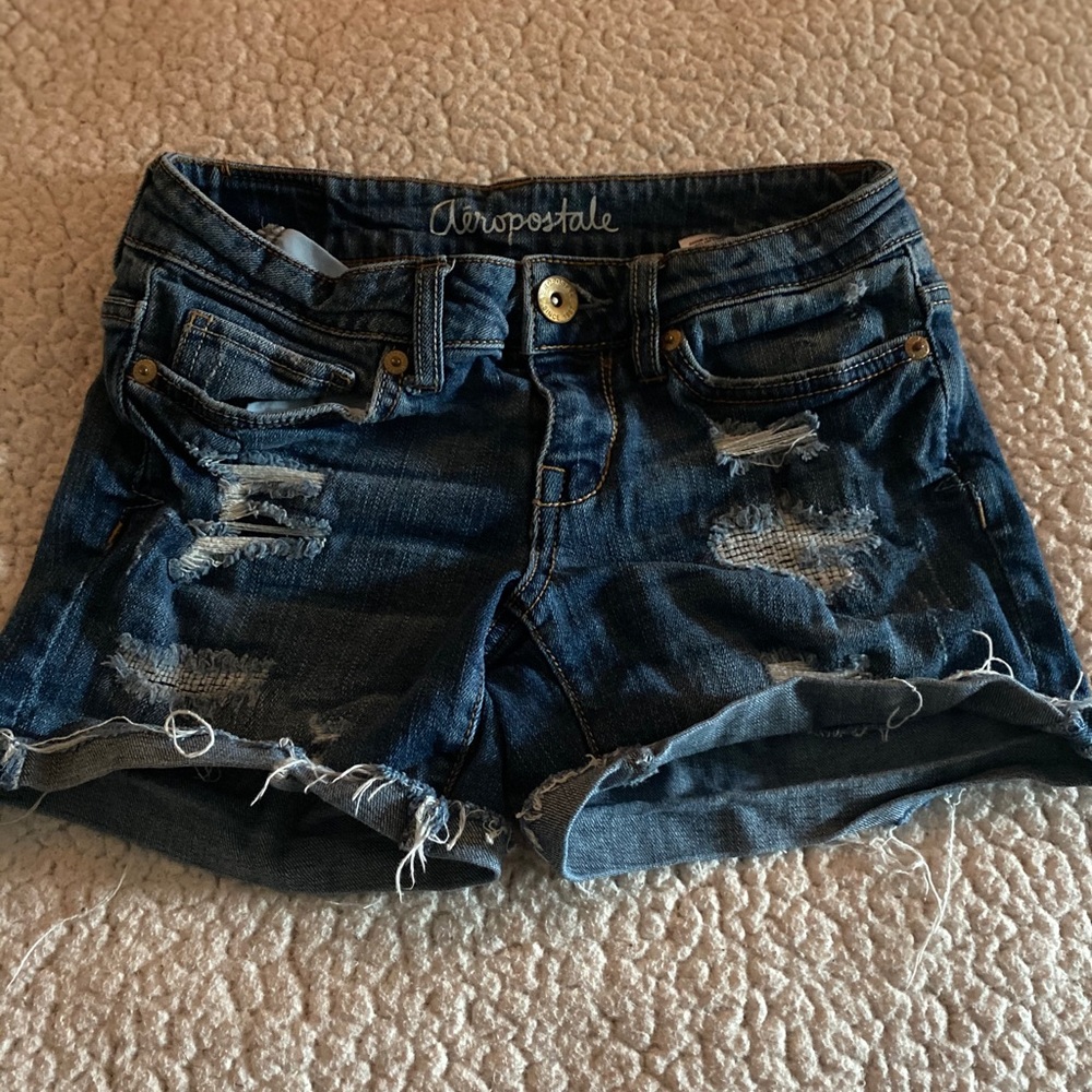 Aeropostale Midi Shorts Blue Wash Distressed